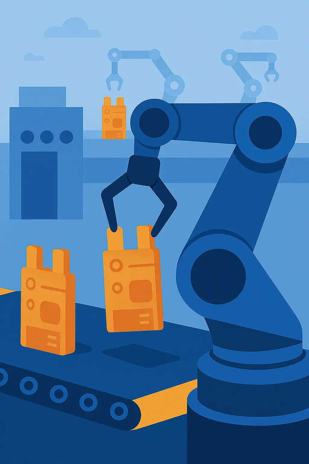 Human and robot collaborating on factory floor